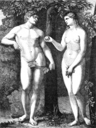 An illustration depicting Adam and his wife, Eve. An illustration depicting Adam and his wife, Eve.