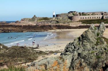 A beach view of Alderney Island. A beach view of Alderney Island.
