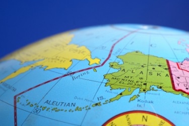 A global map showing the Aleutian Islands. A global map showing the Aleutian Islands.