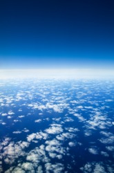 The earth as seen from the region of the upper atmosphere and space known as aerospace. The earth as seen from the region of the upper atmosphere and space known as aerospace.