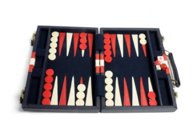 A backgammon set. A backgammon set.