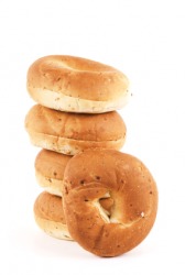 A stack of bagels. A stack of bagels.