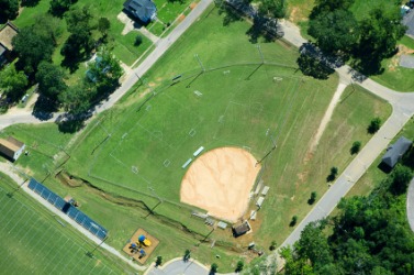 A ballpark seen from the air. A ballpark seen from the air.