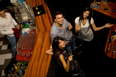 Looking down at people in a barroom. Looking down at people in a barroom.