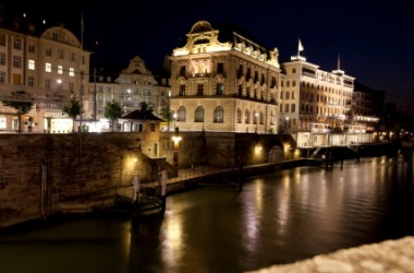 The city of Basle at night. The city of Basle at night.