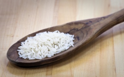 A spoonful of basmati rice. A spoonful of basmati rice.