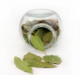 Dried bay leaves in a jar. Dried bay leaves in a jar.