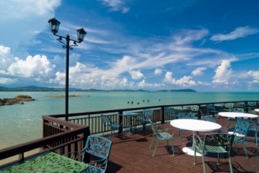 A beachfront restaurant. A beachfront restaurant.