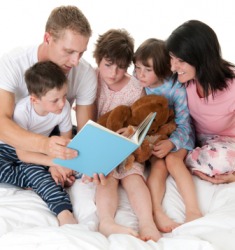 Children hearing a bedtime story. Children hearing a bedtime story.