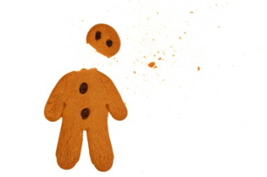 Someone has decided to behead this gingerbread man. Someone has decided to behead this gingerbread man.