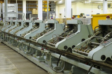 Machinery in a book bindery. Machinery in a book bindery.