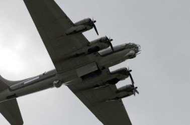A World War II bomber with bomb bay doors open. A World War II bomber with bomb bay doors open.