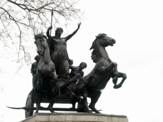 A statue of Queen Boadicea. A statue of Queen Boadicea.