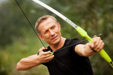 An archer, or bowman, preparing to shoot. An archer, or bowman, preparing to shoot.