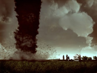 A farmhouse on the brink of disaster. A farmhouse on the brink of disaster.