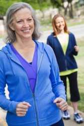 Two women out for a brisk walk. Two women out for a brisk walk.