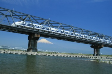 The bullet train crossing the river Fuji. The bullet train crossing the river Fuji.