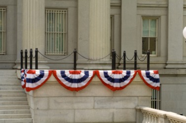 Patriotic decoration made from bunting. Patriotic decoration made from bunting.