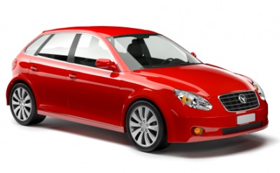 A bright red car. A bright red car.