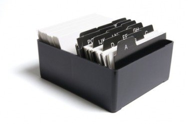 An alphabetical card file. An alphabetical card file.