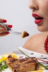 This woman is a carnivore. This woman is a carnivore.