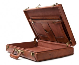 An empty brown case. An empty brown case.