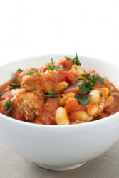 Cassoulet in a white bowl. Cassoulet in a white bowl.