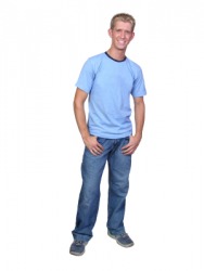 This man is dressed in casual clothes. This man is dressed in casual clothes.
