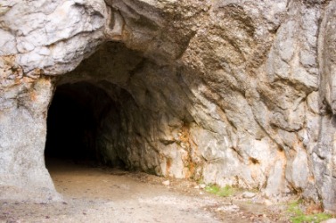 The entrance to a cave. The entrance to a cave.