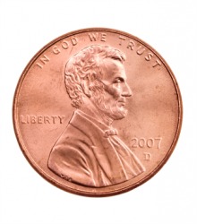 A United States penny equal to one cent. A United States penny equal to one cent.
