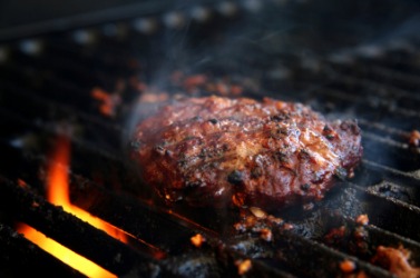 A charred hamburger. A charred hamburger.