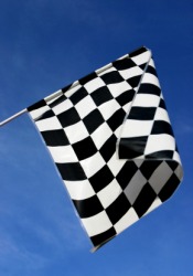 A checkered flag. A checkered flag.
