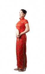 A woman wearing a cheongsam. A woman wearing a cheongsam.