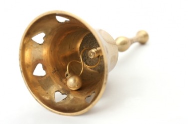 The small round ball attached to this bell is the clapper. The small round ball attached to this bell is the clapper.