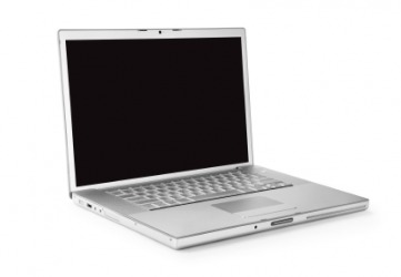 A silver laptop computer. A silver laptop computer.