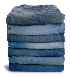 A stack of pants made from denim. A stack of pants made from denim.
