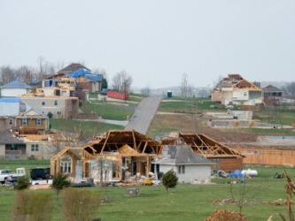 A disaster area created by a tornado. A disaster area created by a tornado.