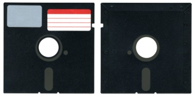 Front and back of a diskette also known as a floppy disk. Front and back of a diskette also known as a floppy disk.