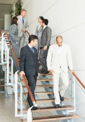 People walking downstairs. People walking downstairs.