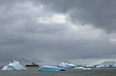 A ship cruises through Drake Passage. A ship cruises through Drake Passage.