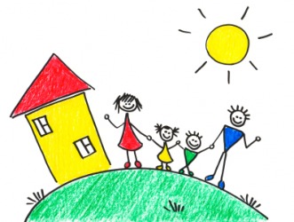 A child's drawing of her home and family. A child's drawing of her home and family.