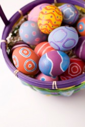 A basket of Easter eggs. A basket of Easter eggs.