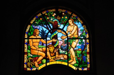 A depiction of the Garden of Eden in stained glass. A depiction of the Garden of Eden in stained glass.