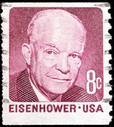 A postage stamp of Dwight Eisenhower. A postage stamp of Dwight Eisenhower.