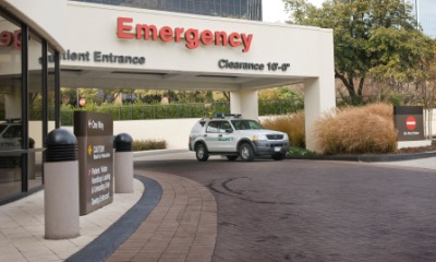 The entrance to a hospital emergency room. The entrance to a hospital emergency room.