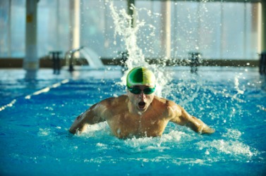 A swimmer exerts energy. A swimmer exerts energy.