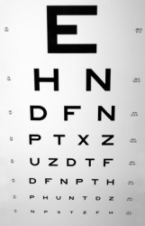 An eye chart used to check vision. An eye chart used to check vision.