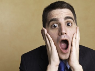 This man has just heard some eye-opening news. This man has just heard some eye-opening news.
