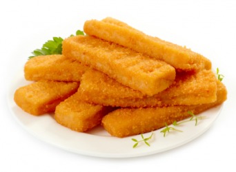 A stack of fish sticks. A stack of fish sticks.