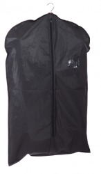 A black garment bag. A black garment bag.